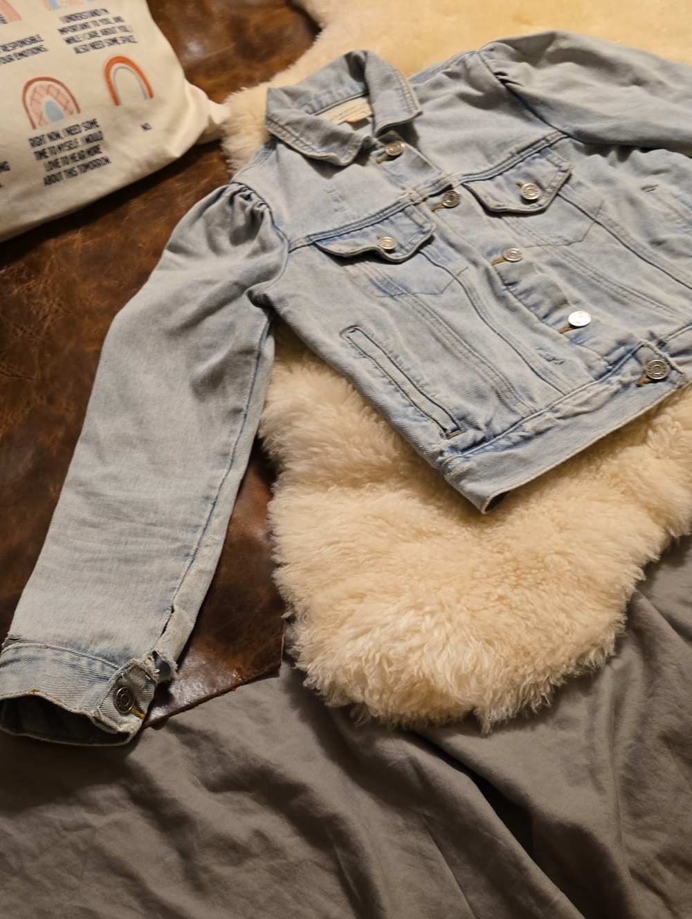 Light Wash Denim Jacket - Puff Shoulder Detail Salwater Lux XSmall Womens